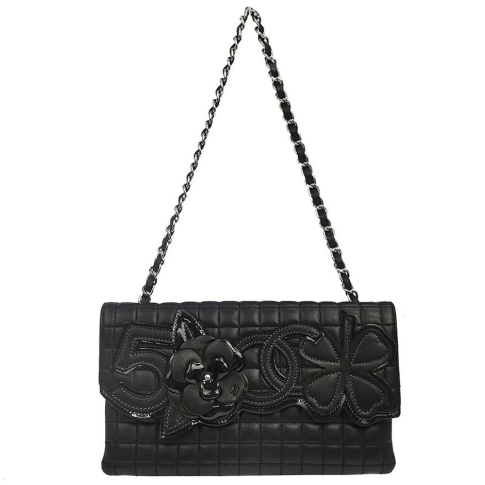 Chanel Camellia No.5 Chain Flap Quilted Lambskin Black Leather Shoulder Bag Bag